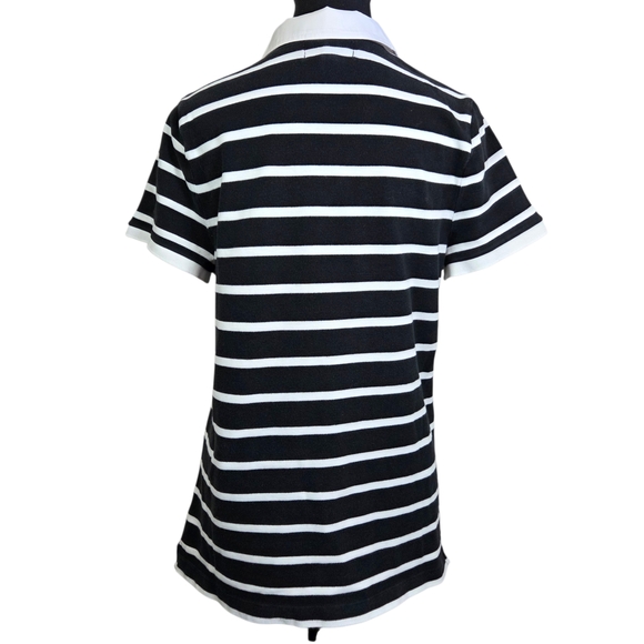 Lauren Ralph Lauren Black and White Striped Women's Polo 1/4 Zip Tee Size L - Picture 2 of 5
